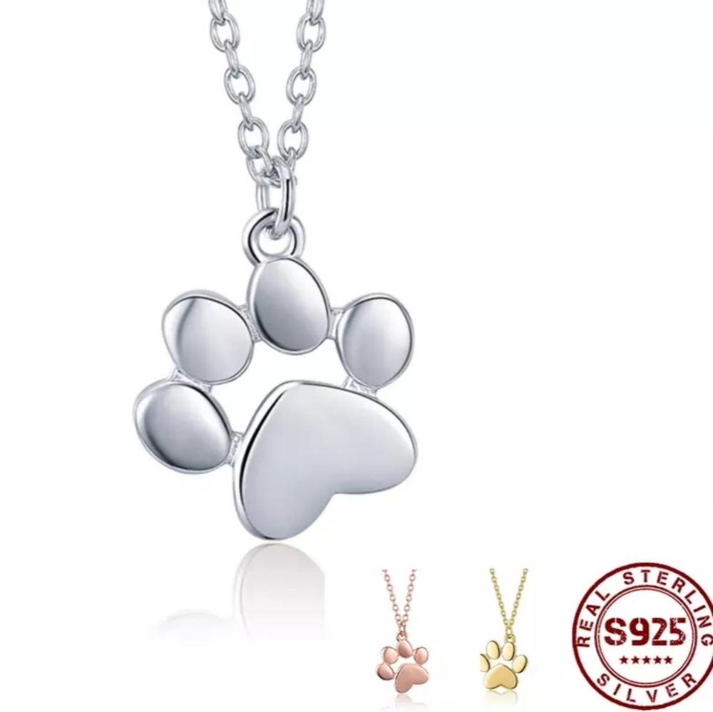 LAST! NEW 925 Sterling Silver Animal Paw Footprint Necklace 🐾 - Picture 2 of 8